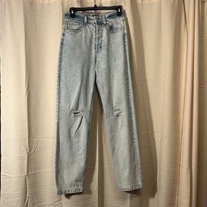 High rise distressed straight jeans